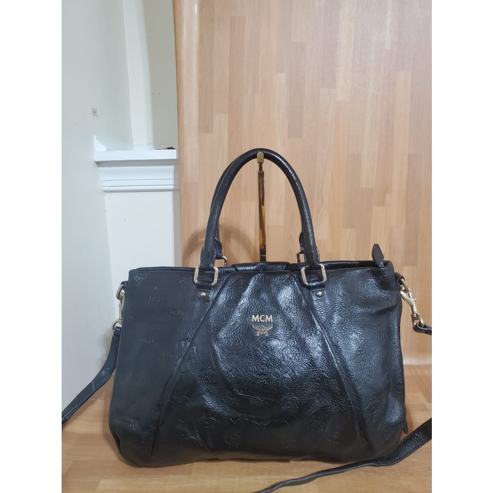 MCM Visetos Monogram Leather Satchel Bag